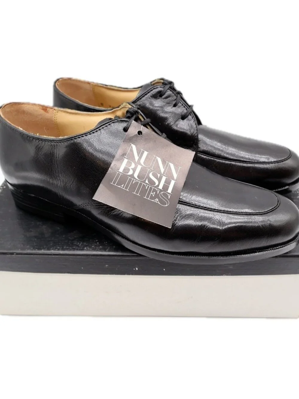 Nunn Bush Apron Toe Oxford Dress Shoes Mens 8 Black Leather Vintage NOS